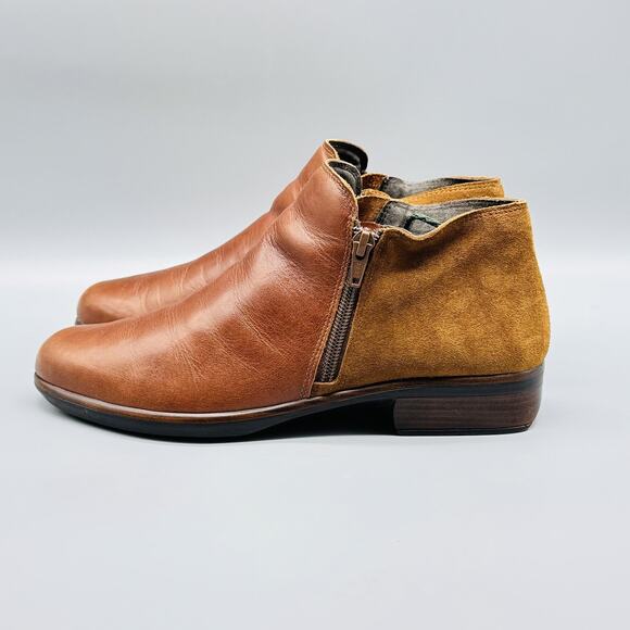 Naot Boots Womens 8 Brown Tan Suede Leather Helm Ankle Side Zip Low Heel Comfort - Picture 4 of 10
